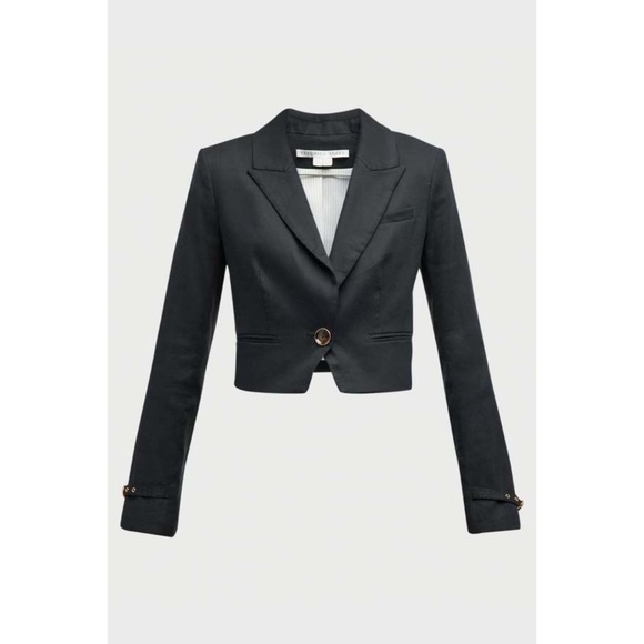 Veronica Beard Black Cropped Linen Blend Single Breast Jacket NWT Buckle Cuff - Picture 7 of 15